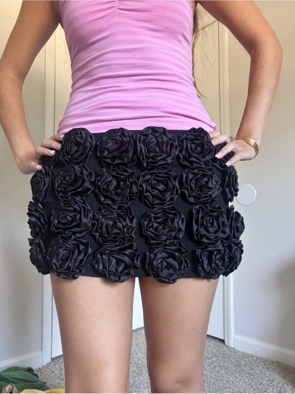 Current Mood Black Rose-Embellished Mini Skort Size M